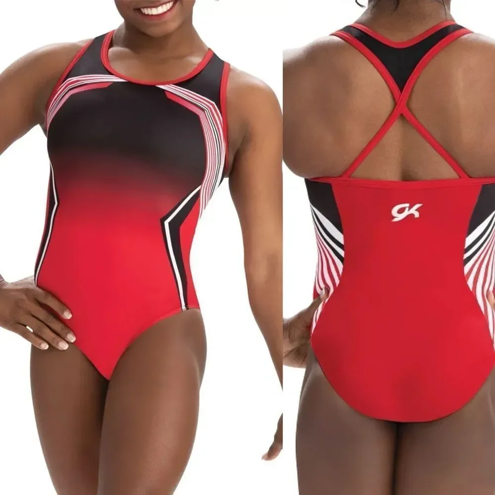 GK elite gymnastics red racer back Power Athlete Workout Leotard LA-Large adult